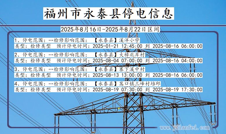 福州永泰停电通知 福建省福州永泰停电通知