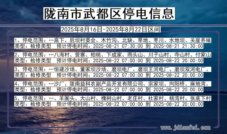 甘肃省陇南武都停电通知