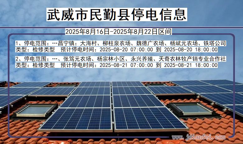 甘肃省武威民勤停电通知