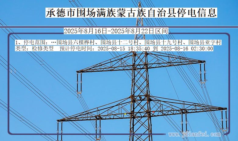 河北省承德围场满族蒙古族自治停电通知