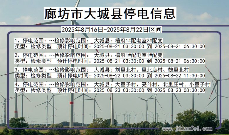 河北省廊坊大城停电通知
