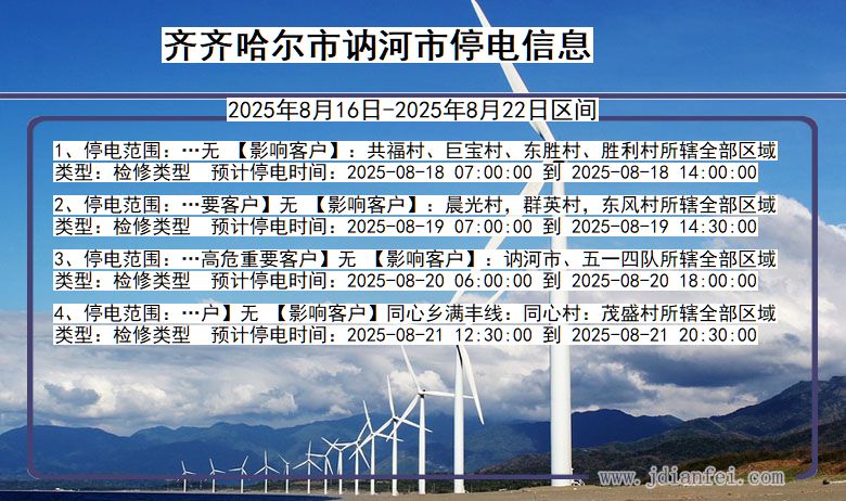 黑龙江省齐齐哈尔讷河停电通知