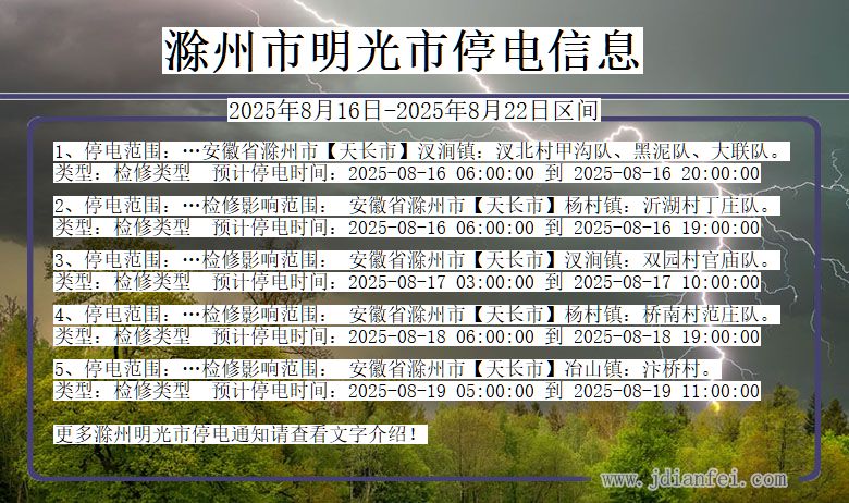 安徽省滁州明光停电通知