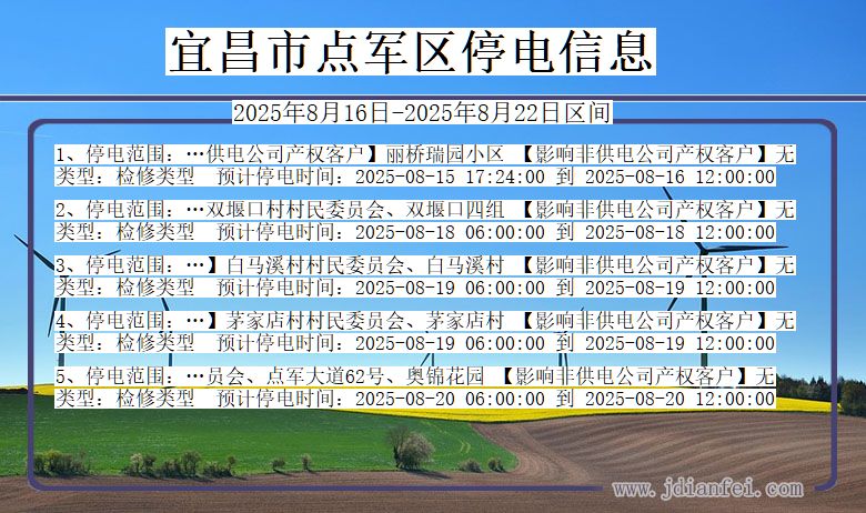 湖北省宜昌点军停电通知