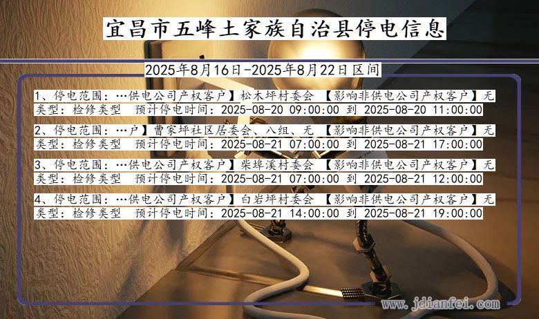 湖北省宜昌五峰土家族自治停电通知