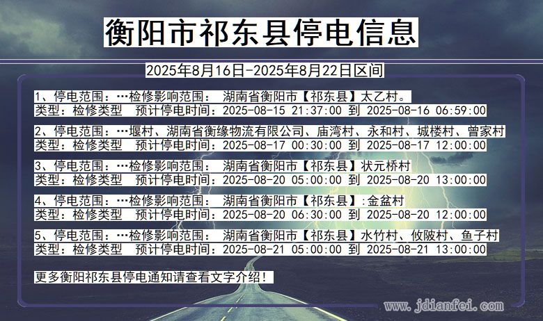 湖南省衡阳祁东停电通知