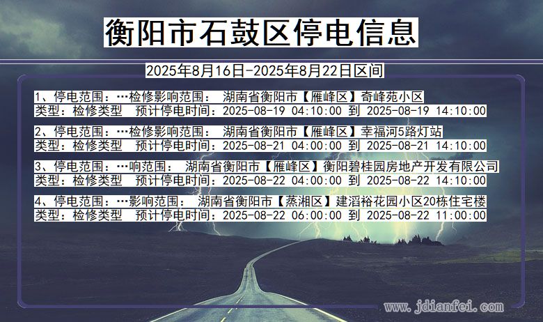 衡阳石鼓停电通知 湖南省衡阳石鼓停电通知