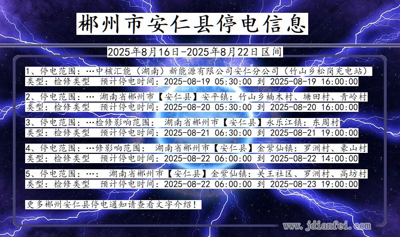 湖南省郴州安仁停电通知