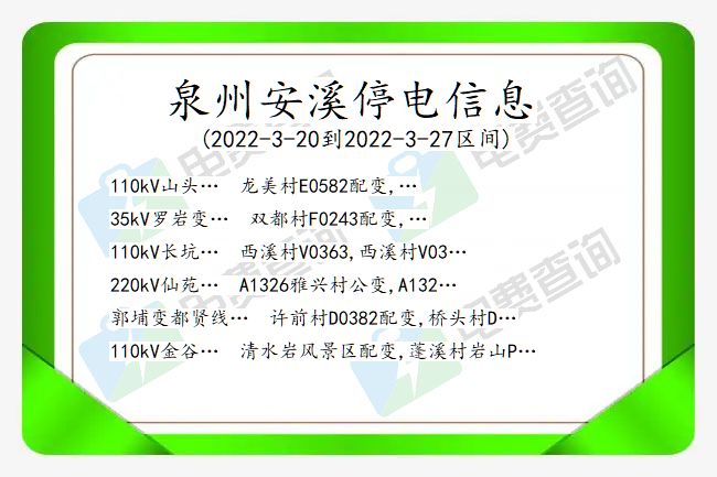 福建泉州安溪停电信息