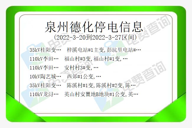 福建泉州德化停电信息