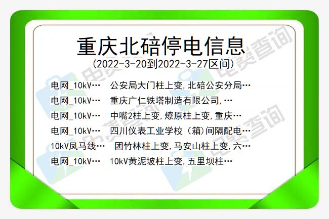 重庆北碚停电信息 重庆市重庆北碚停电信息