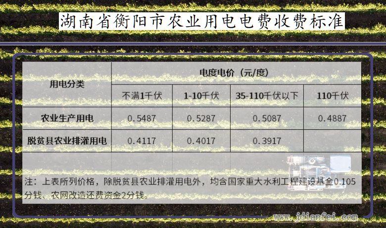 湖南省衡阳市农业生产多少钱一度