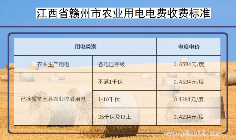 江西省赣州市农业生产多少钱一度