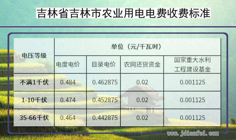 吉林省吉林市农业生产多少钱一度