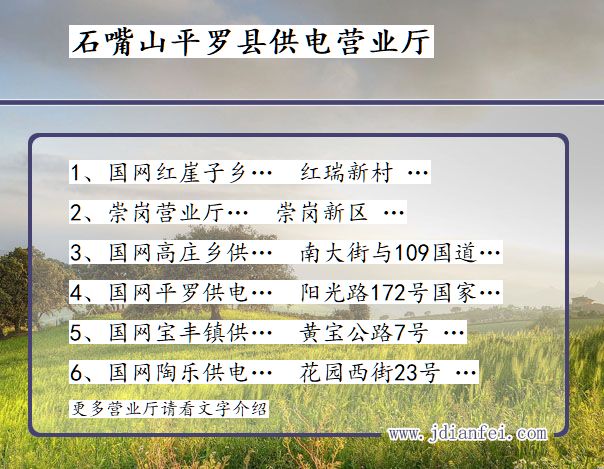 石嘴山市平罗县供电公司营业厅 宁夏回族自治区石嘴山市平罗县供电营业厅