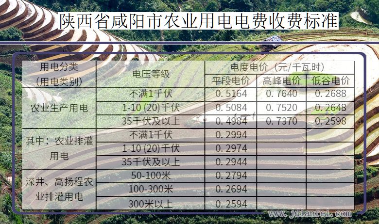 陕西省咸阳市农业生产多少钱一度