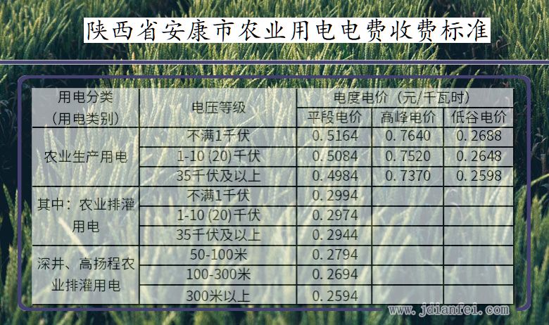 陕西省安康市农业生产多少钱一度