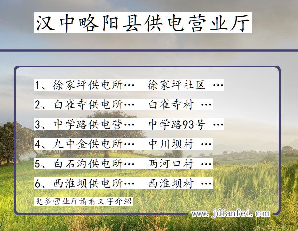 汉中市略阳县供电公司营业厅 陕西省汉中市略阳县供电营业厅