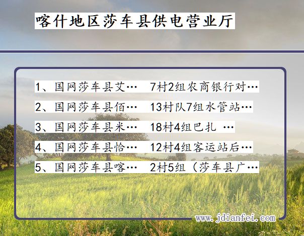喀什地区莎车县供电公司营业厅 新疆维吾尔自治区喀什地区莎车县供电营业厅