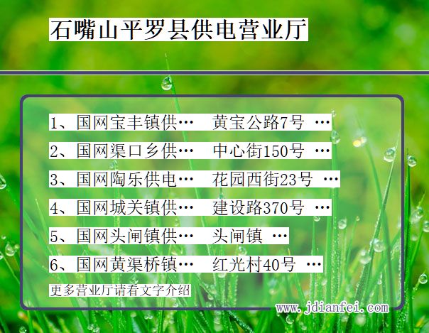 平罗电力公司电话_石嘴山平罗供电公司营业厅_宁夏回族自治区平罗供电局地址