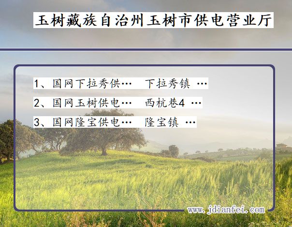 玉树藏族自治州玉树市供电公司营业厅 青海省玉树藏族自治州玉树市供电营业厅