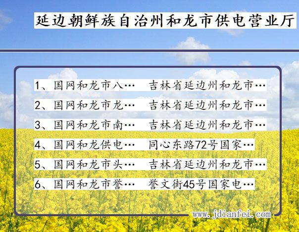 延边朝鲜族自治州和龙市供电公司营业厅 吉林省延边朝鲜族自治州和龙市供电营业厅